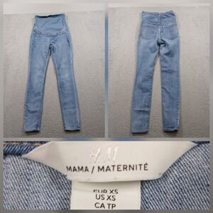 H&M Mama Maternity Super Skinny Jeans US XS Blue Light Wash Over Belly EUC